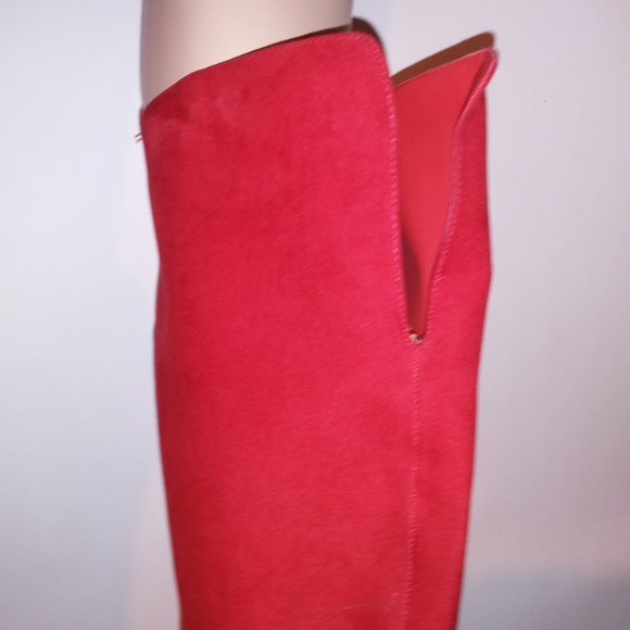Just Fab Over the Knee Boots Womens Size 10 Solid Red Button Detail Platform Sid - Picture 7 of 16